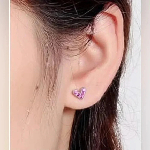 Mini Rhinestone Heart Stainless Steel Stud Earrings - Picture 3 of 3